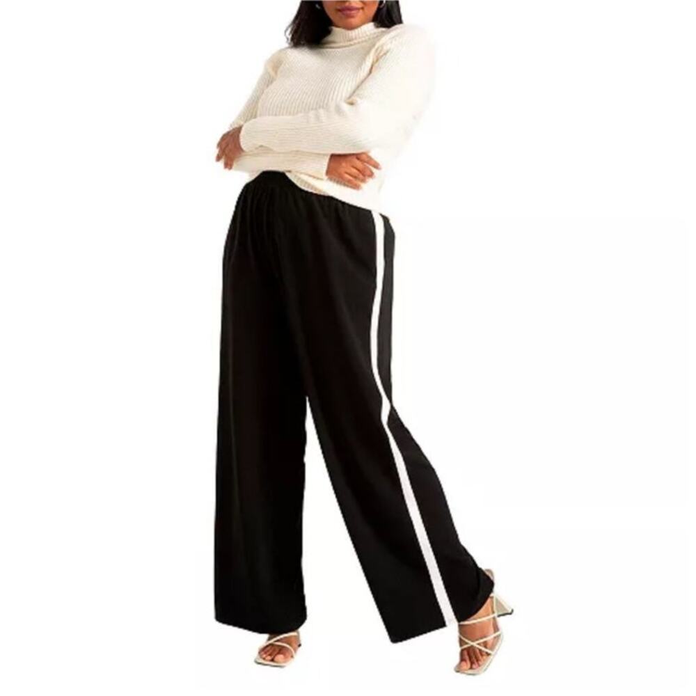 NWT Eloquii Women's Plus Size Black Track Pant With White Side Stripe 14/16